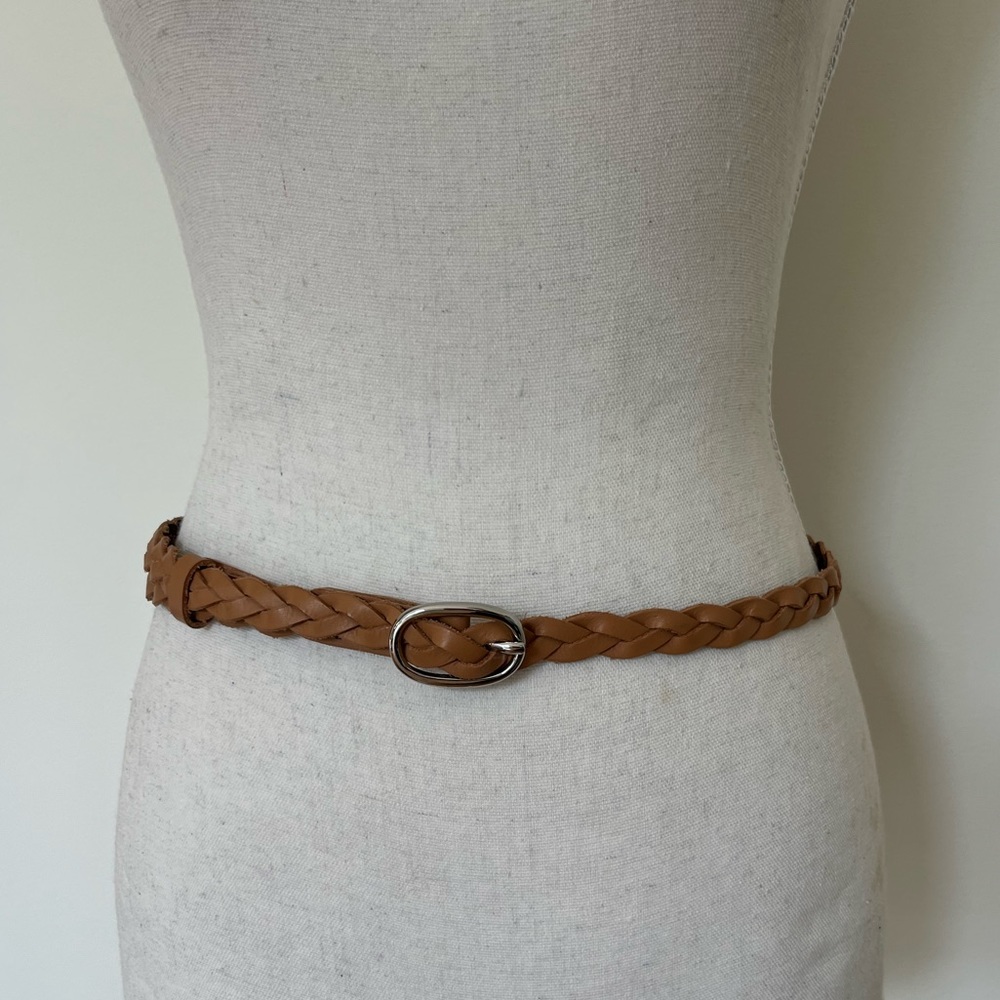 Brown braided belt with silver buckle